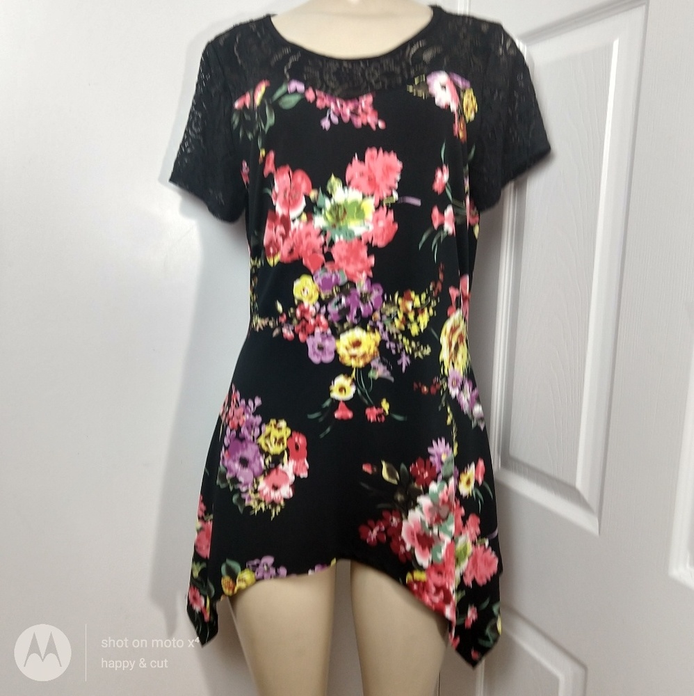 Beautiful top black with flowers